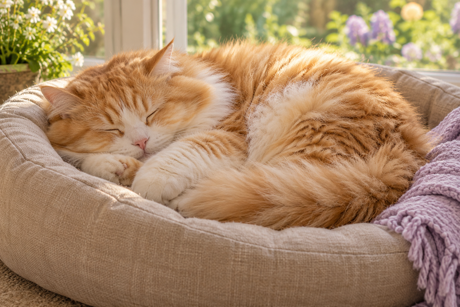 A sleepy ginger cat enjoying a peaceful nap